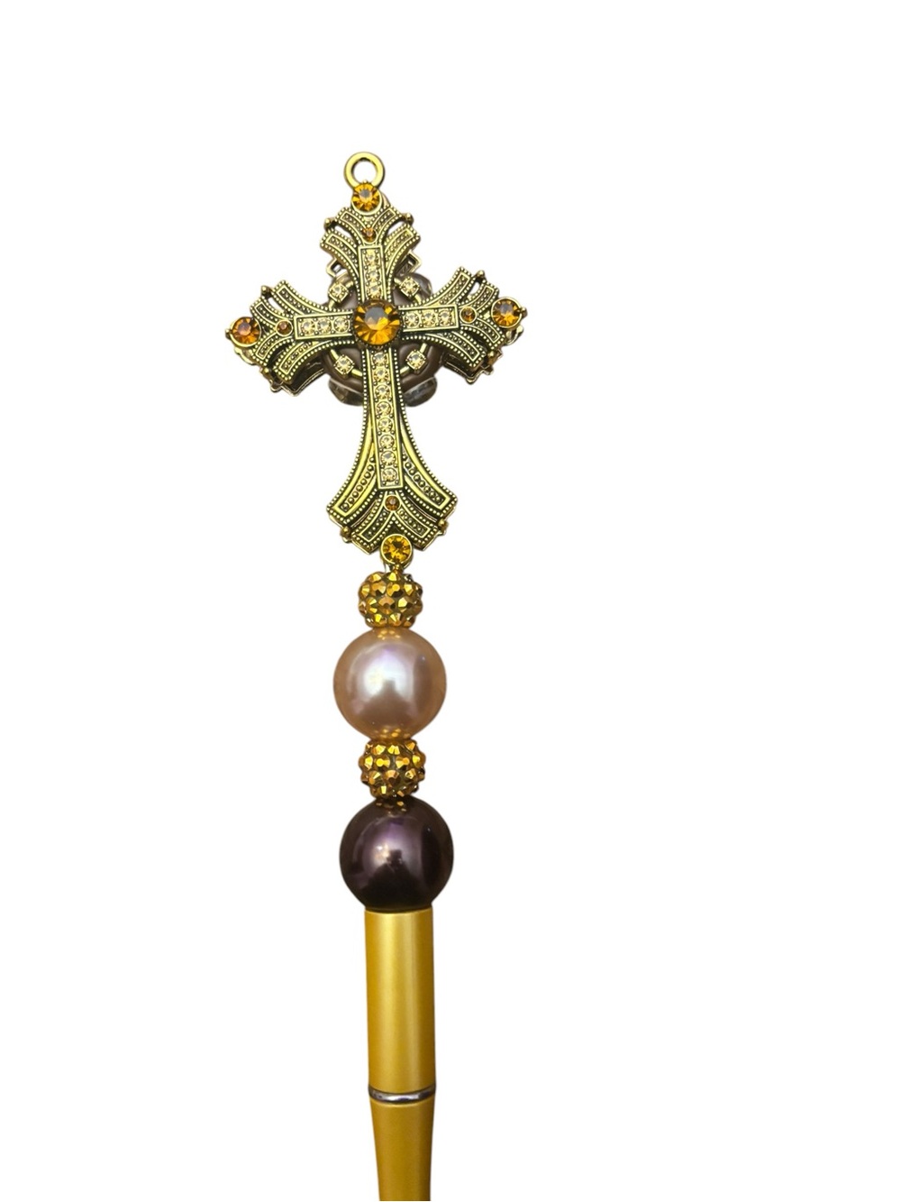Gold Cross Beaded Pen Handmade By AB INKS HANDMADE EXPRESSIONS - Picture 3 of 5